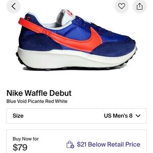Nike Waffle Debut in blue void picante red white
